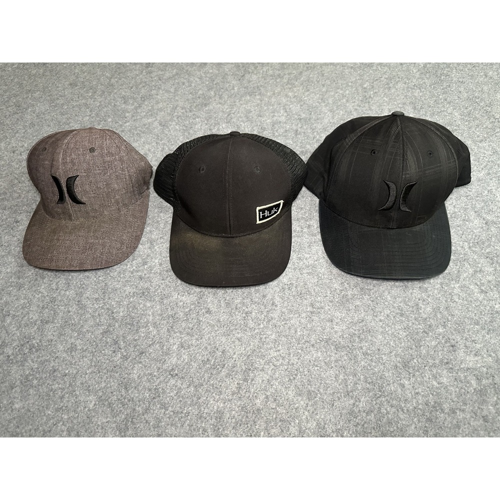 Hurley & Huk Baseball Cap Bundle L-XL/OSFM Black Gray Mesh Trucker Hat Lot